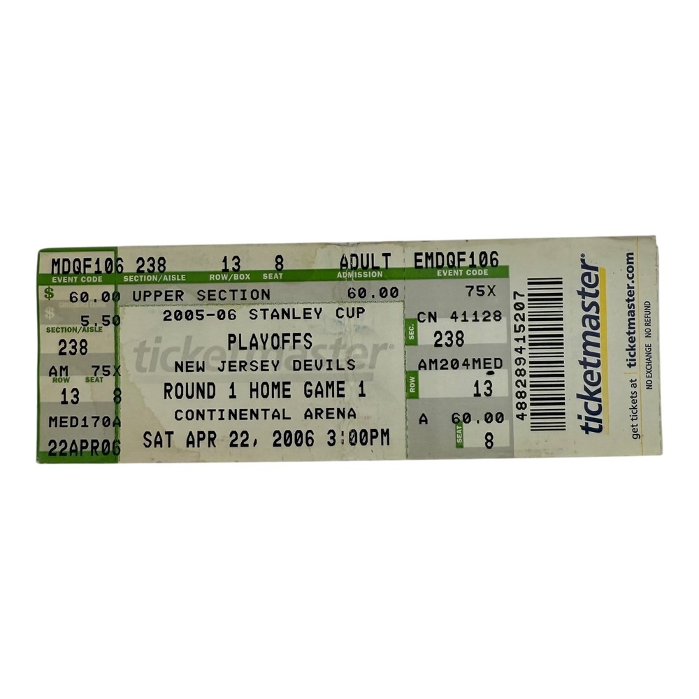 NJ Devils vs Rangers 2006 Stanley Cup Playoff Game 1 Ticket Stubs Vintage Good